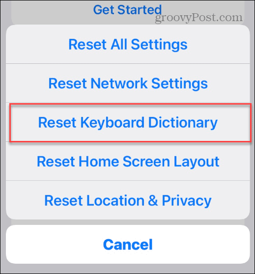 reset keyboard on iphone