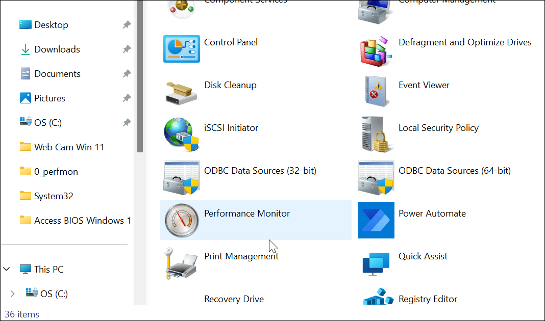 Performance Monitor on Windows 11