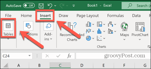 excel insert table