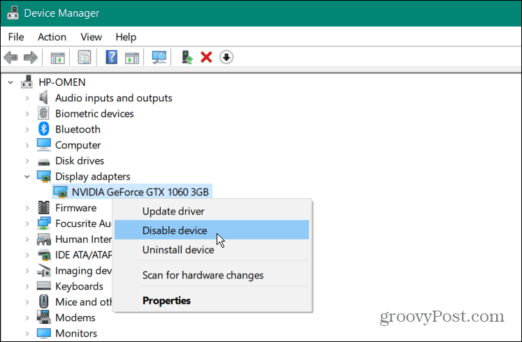 device manager disable device