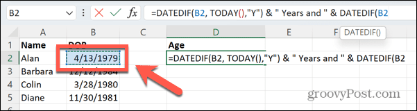 excel date of birth