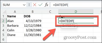 excel years and months formula