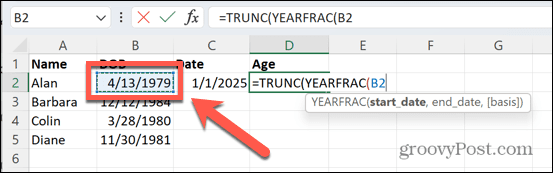excel date of birth