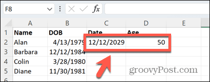 excel specific date result
