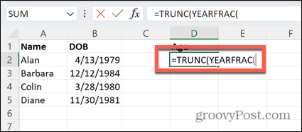 excel yearfrac function