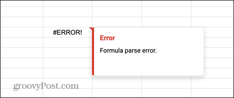 google sheets formula parse error