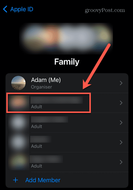iphone select family member
