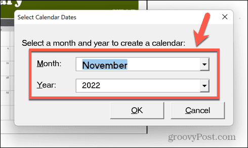 excel calendar dates