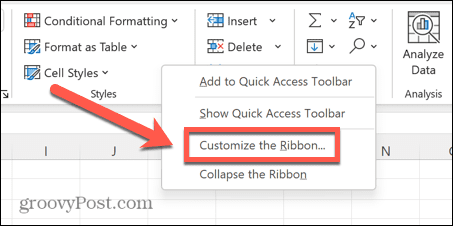 excel customize ribbon