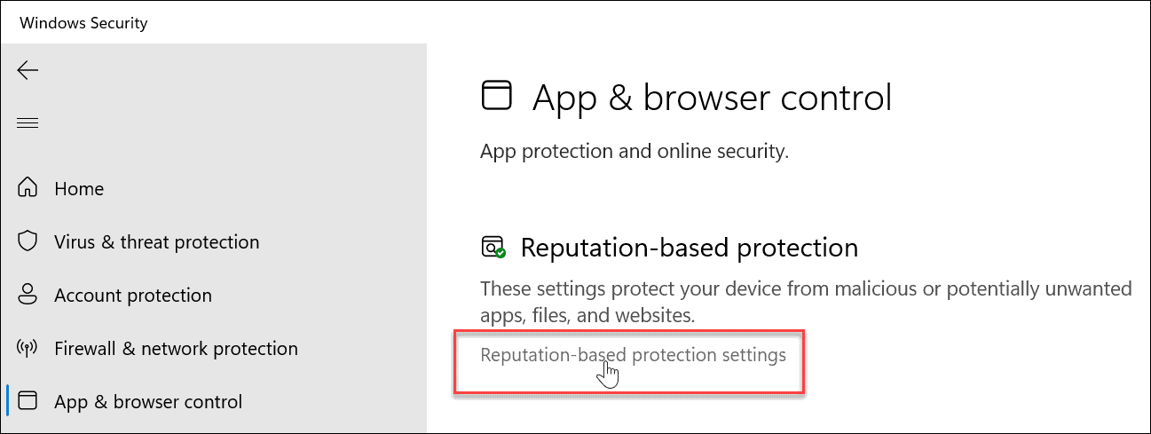 reputation based protection settings