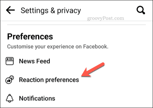 Open Facebook reaction settings