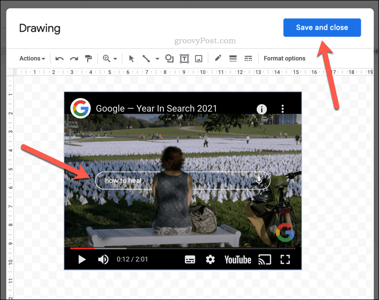 Playing a YouTube video inside a Google Docs drawing