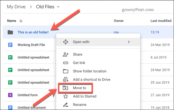 Moving a folder in Google Drive