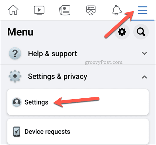Open Facebook settings on mobile