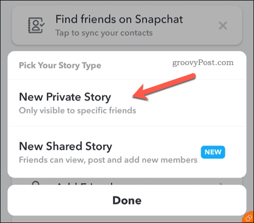 Create a new Snapchat private story