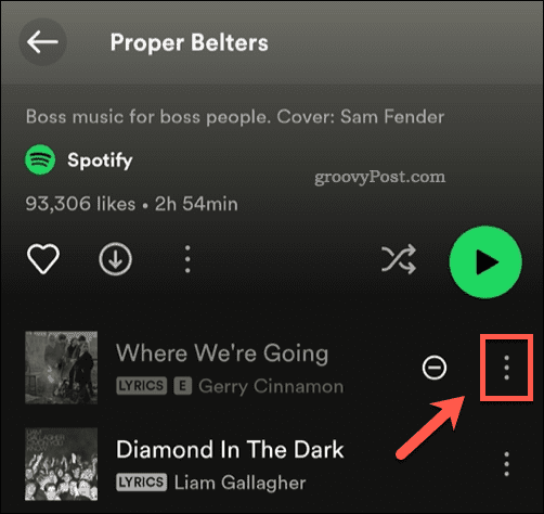 Open the settings menu for a hidden Spotify song