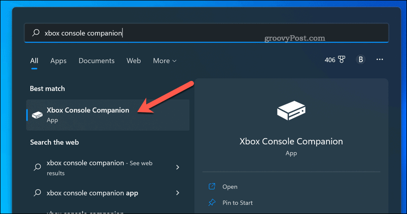Open the Xbox companion app on Windows 11