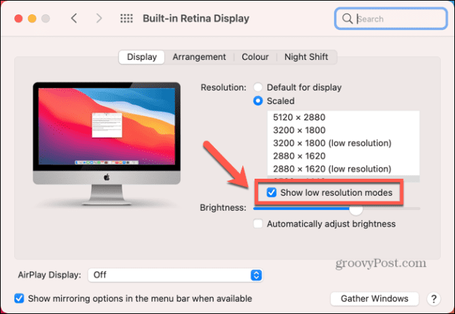 mac show low resolution modes