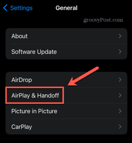 iphone airplay and handoff settings