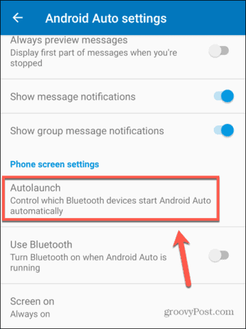 android auto autolaunch settings