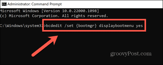 windows command prompt bcdedit command