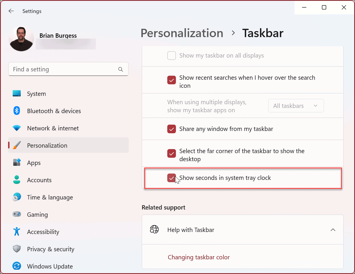 Show Seconds on Windows 11 Taskbar Clock