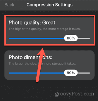 compress photos app quality setting