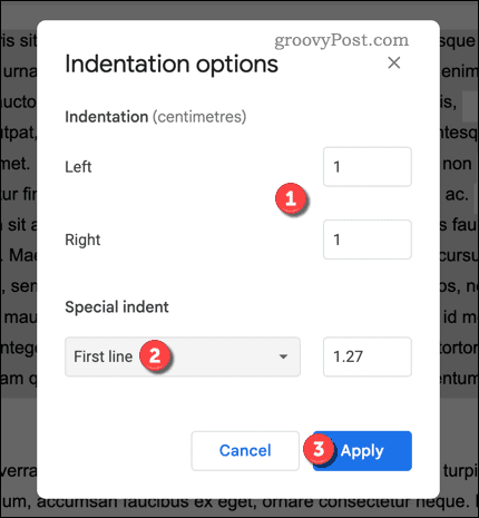 Set indentation options for Google Docs