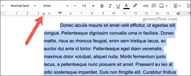 Indent a full paragraph in Google Docs