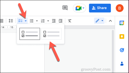 Options for checkboxes in Google Docs