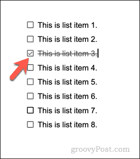 An example checklist in Google Docs
