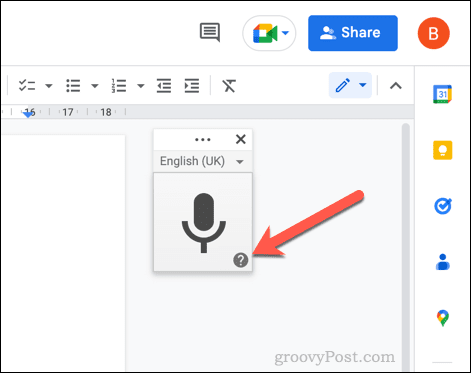 Google Docs voice typing help button