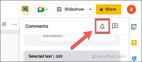 Open comment notification settings in Google Slides