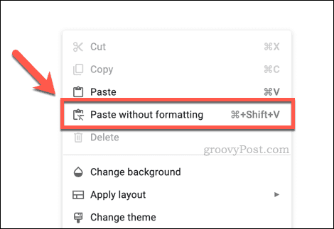 Paste without formatting in Google Slides