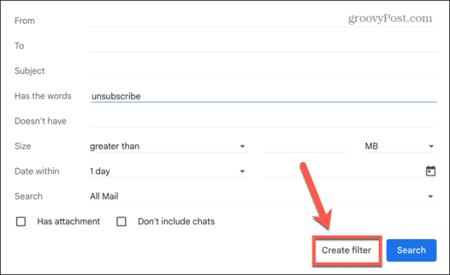 gmail create filter