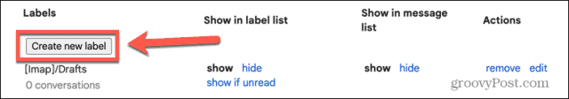 gmail create new label button