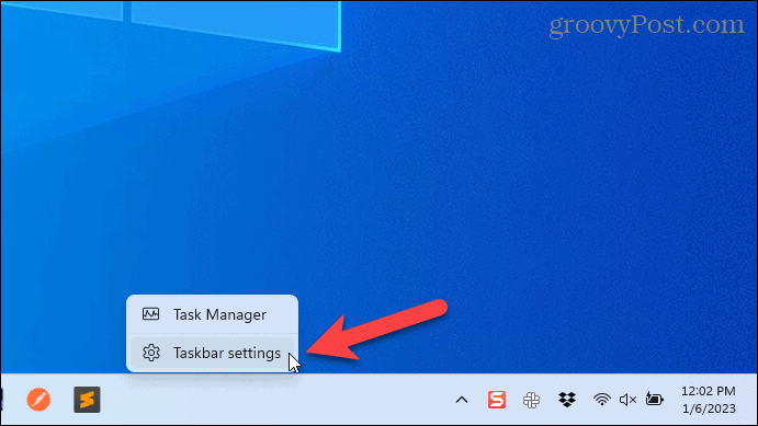Select Taskbar settings in Windows 11