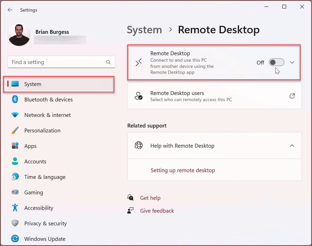 Disable Remote Desktop on Windows 11