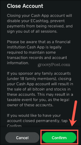 cash app confirm delete