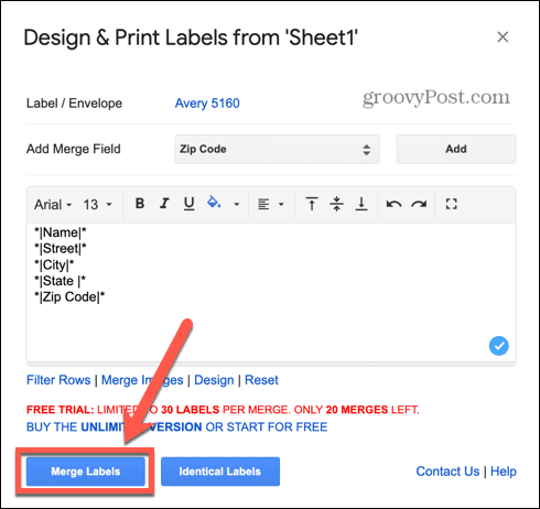 google sheets merge labels