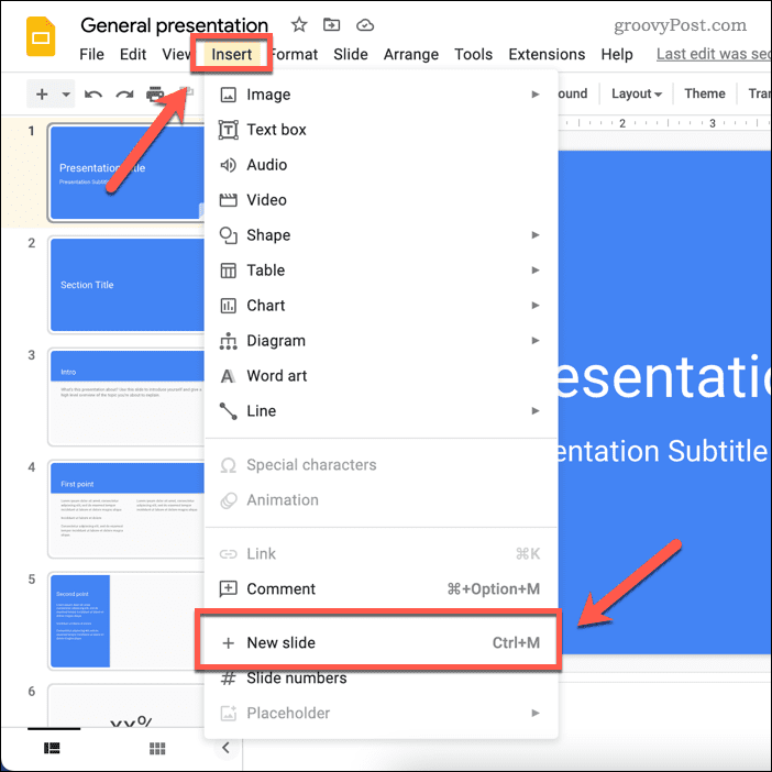 Create a new slide in Google Slides