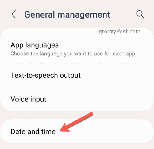Date and time menu on Android