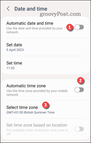 Set custom time zone on Android