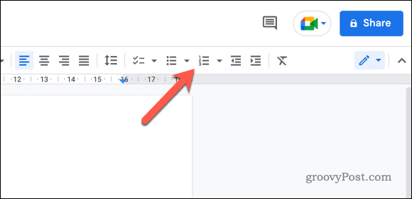 Insert a numbered list in Google Docs
