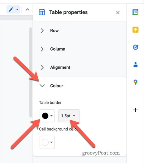 Set table border properties in Google Docs