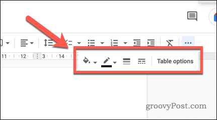 Google Docs table options