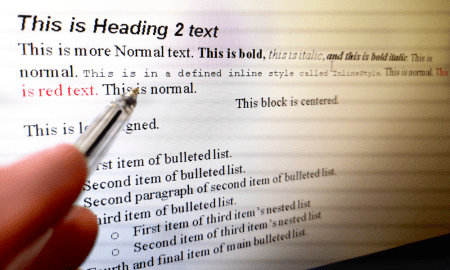 Examples of text formatting in a document featured