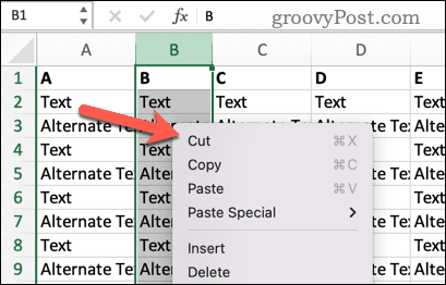 Cutting in Excel