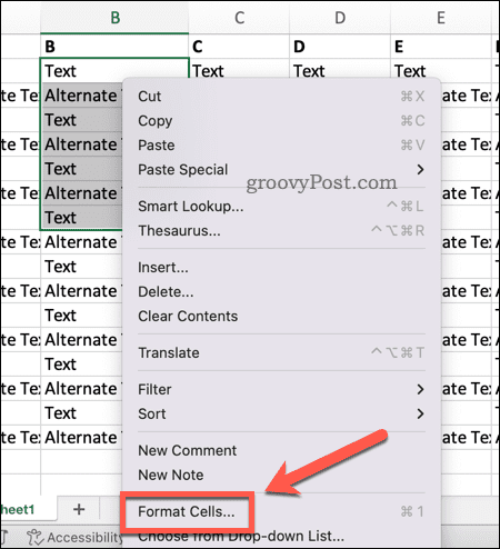 Open Format Cells in Excel