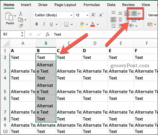 Text wrapping in Excel
